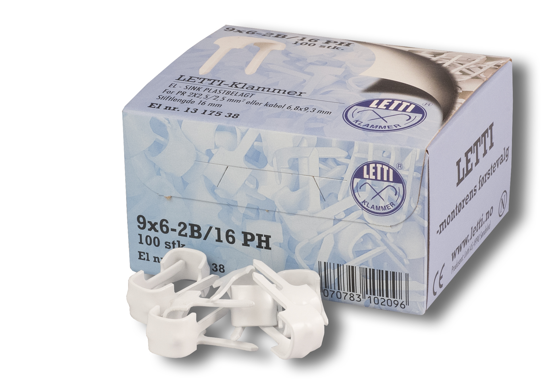 1317538 h med dypetset Hvite letti kabelklammer
