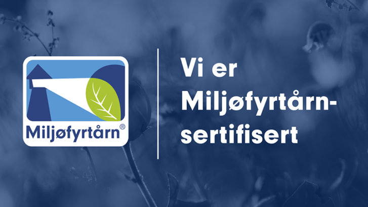 Letti Miljöbilde med teksten: Vi er Miljöfyrtårn-sertifisert.