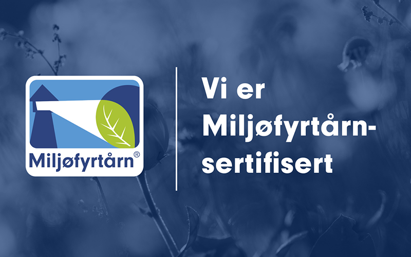 Letti Miljöbilde med teksten: Vi er Miljöfyrtårn-sertifisert.