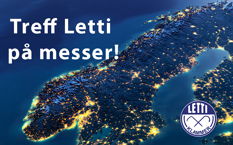 Mørkt bilde av norge ovenfra med letti sin logo og teksten treff letti på messer